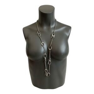 Long Silver Tone Chain Necklace Interlocking Oval Links 36" Very Good